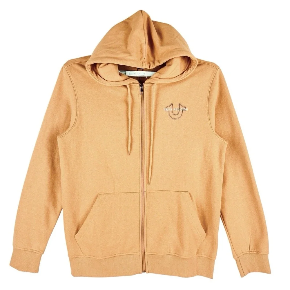 True Religion Men's Multi HS Fleece Zip Hoodie Sweatshirt Sz Medium Oak Buff NWT